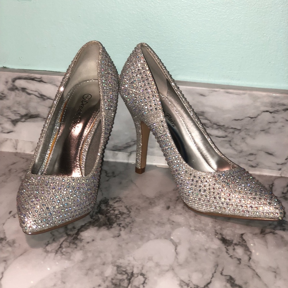 Silver rhinestone heels (brand new)